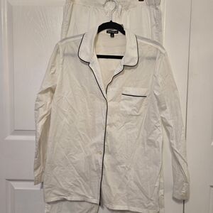 J. Crew Women's White Pajama Set with Black Piping